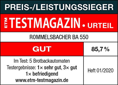 ROMMELSBACHER Brotbackautomat BA 550-13 Programme, automatisches Zutatenfach, 2 Brotgrößen (700 g / 900 g), einstellbarer Bräunungsgrad in 3 Stufen, auch für glutenfreies Brot, Edelstahl/schwarz