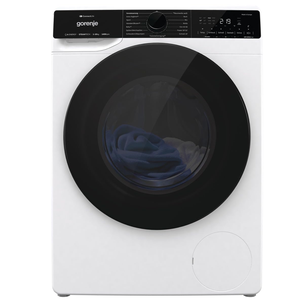 Gorenje WPNA 14 ATSWIFI3 Waschmaschine, 10kg, WiFi, EEK A, Made in Europe, Inverter PowerDrive Motor, 1400 U/min, 15 Programme, AquaStop, SteamTech, Schnellprogramm, weiß