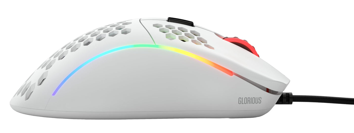 Glorious Gaming Model D Wired Gaming Mouse – superleichtes Wabendesign mit 68 g, RGB-Beleuchtung, ergonomisch, Pixart 3360 Sensor, Omron-Schaltern, PTFE-Füße, 6 Tasten – Mattweiß