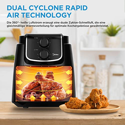 Midea MF-TN40D2 Airfryer XL, Heißluftfritteuse 4L,Dual Cyclone Technology, 90% Weniger Fett Heissluftfriteuse 1500W, 60min Timer, 200℃ Temperaturkontrolle, Automatischer Ausschaltfunktion,Schwarz