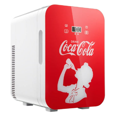 °CUBES Mini-réfrigérateur Coca-Cola 9,3 L | Mini réfrigérateur compact avec impression en verre et écran tactile LCD | Petit réfrigérateur pour voiture et maison | Silencieux et efficace | 12V/220V