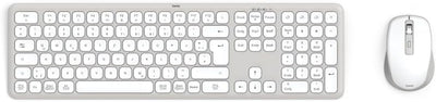 Hama Tastatur-Maus-Set kabellos WKM-550 (Multi-Device 2,4GHz via USB-Empfänger + 2X Bluetooth für PC, Laptop, Tablet, 10 m Reichweite, deutsches QWERTZ-Layout, leise, batteriebetrieben) weiß