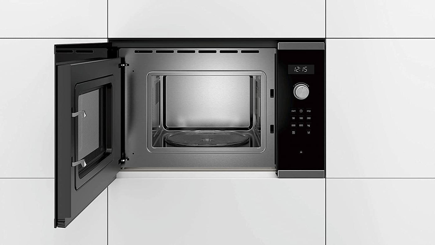 Bosch Hausgeräte BFL524MS0 Serie 6 Einbau-Mikrowelle, 38 x 60 cm, 800 W, Drehteller 25,5cm, Türanschlag Links, AutoPilot 7 7 Automatikprogramme, Reinigungsunterstützung, LED-Touchdisplay, Edelstahl