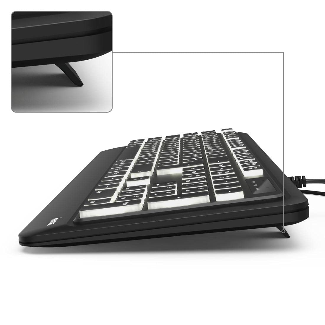 Hama Beleuchtete Tastatur mit Kabel KC-550 QWERTZ (USB Tastatur, kabelgebundene Tastatur, Wired Keyboard, Multimedia Tasten für Windows 10/8/7/Vista/XP, deutsches QWERTZ Layout) Schwarz Normal