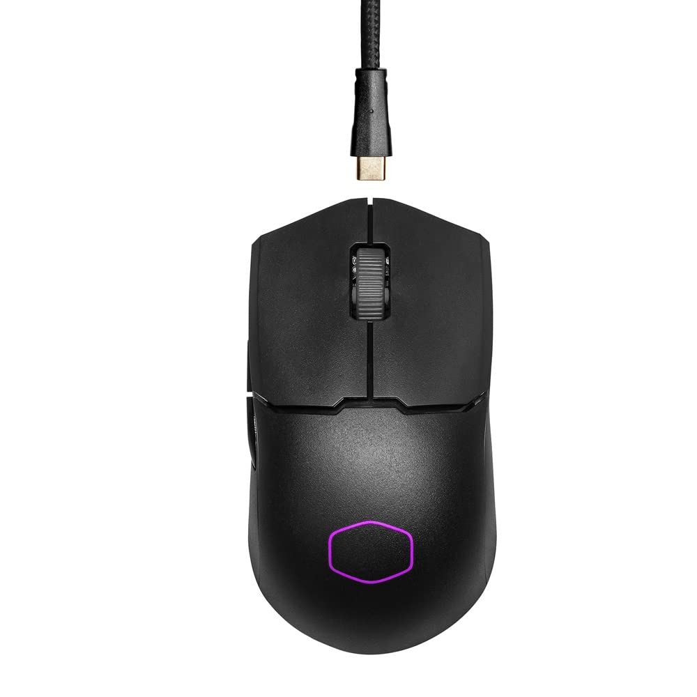 Cooler Master MM712 RGB Gaming-Maus – Ultralight 59g, Hybrid Wireless, 19K DPI PAW3370 Optischer Sensor, 70 Millionen Klicks optische Schalter, On-The-Fly, MasterPlus+ (38K DPI, nur PC) – Schwarz