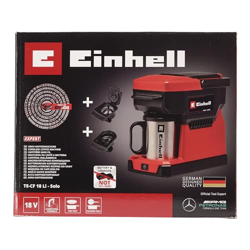 Einhell Akku-Kaffeemaschine TE-CF 18 Li-Solo Power X-Change (18 V, 240 ml Wasserbehälter, für Filterkaffee & Kaffeepads, Tragegriff, inkl. Kaffeetasse mit Deckel, ohne Akku)