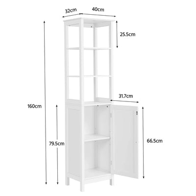 Yaheetech Hochschrank, Badezimmerschrank, Standregal, Badregal, mit 3 offenen Fächern & verstellbarem Einlegeboden, für Badezimmer, Wohnzimmer, Küche, 40 * 32 * 160, Weiß