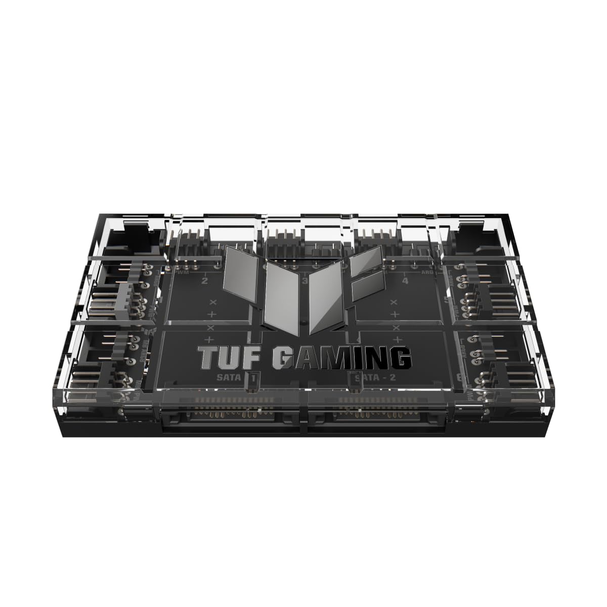 ASUS TUF Gaming ARGB PWM Lüfter Hub (6x Ports für PWM Gehäuselüfter und ARGB-Steuerung, 2x SATA-Stromanschlüsse, synchronisiert Kühlung und Lichteffekte, magnetische Befestigung, Stromanzeige)