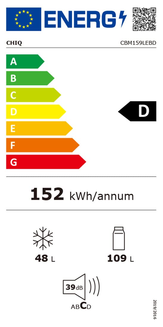 CHIQ CBM159LEBD Freistehender Kühlschrank mit Gefrierfach | Kühl-Gefrierkombination 144 cm Höhe, 47 cm Breit, 157L(109L/48L) | Low Frost | 152 kWh/Jahr | LED Litcht | | Schwarz Inox