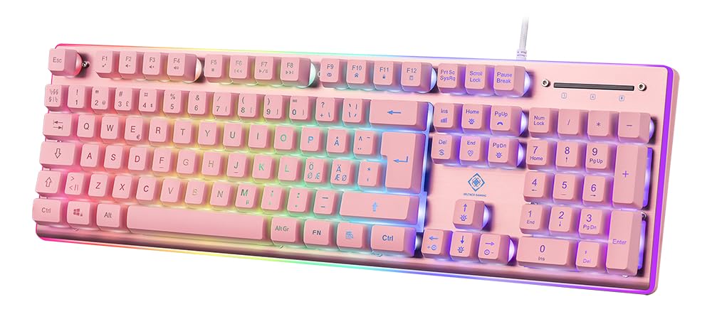 DELTACO GAMING PK75 – Gaming Tastatur (RGB Beleuchtung, 100%, 105 Tasten, Deutsches Layout QWERTZ) – Pink/Rosa