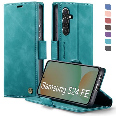 XYGLOW Handyhülle für Samsung Galaxy S24 FE Hülle Klappbar Premium PU Lederhülle Klapphülle【RFID Schutz】 Kartenfach Standfunktion Schutzhülle für Samsung S24 FE 5G Flip Case Wallet Tasche Cover,Grün