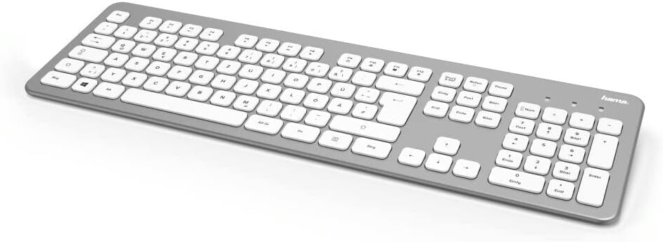 Hama Funk-Tastatur Maus Set (QWERTZ Tastenlayout, kabellose ergonomische Maus, 2,4GHz, USB-Empfänger) Windows Keyboard Funkmaus-Tastatur-Set, weiß silber