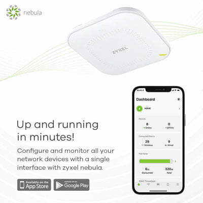 Zyxel Cloud WiFi6 AX1800 Wireless Access Point (802.11ax Dual Band), 1,77 Gbit/s, Verwaltbar über Nebula APP oder Standalone, bis zu 4 Separate WLAN-Netzwerke, PoE, Netzteil inklusive [NWA50AX]