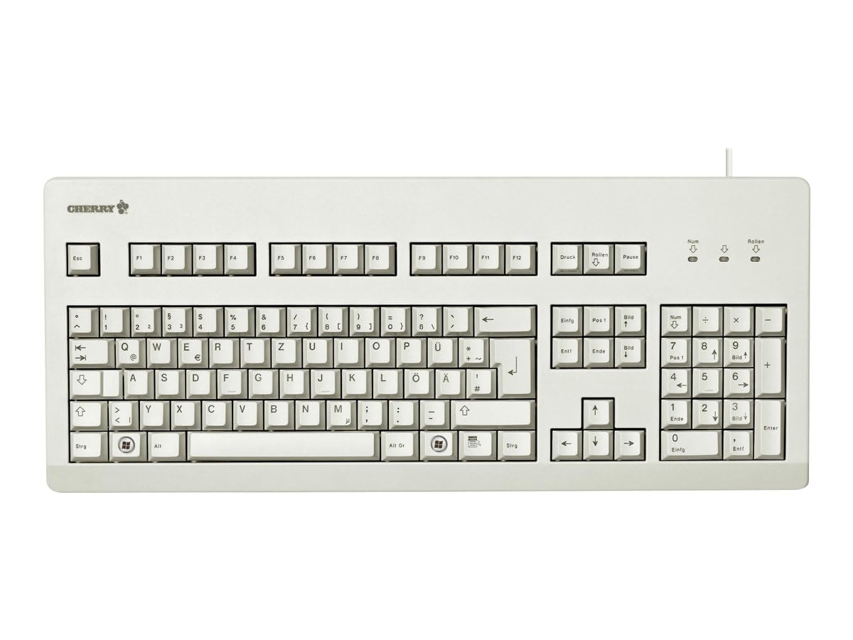 CHERRY G80-3000, Kabelgebundene Mechanische Tastatur, Deutsches Layout (QWERTZ), USB-Anschluss, Robust, Programmierbare Tasten, MX BLUE Switches, Hellgrau