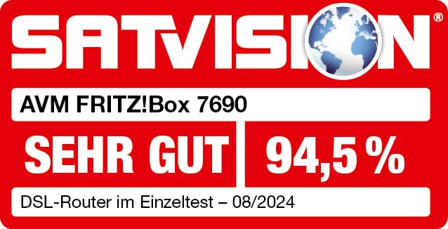 AVM FRITZ!Box 7690 (Wi-Fi 7 DSL-Router mit 5.760 MBit/s (5GHz) & 1.376 MBit/s (2,4 GHz), bis zu 300 MBit/s mit VDSL-Supervectoring und ADSL2+, WLAN Mesh, DECT-Basis, deutschsprachige Version)