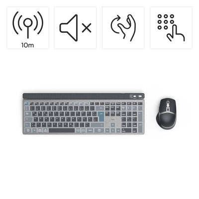 Hama Tastatur-Maus-Set kabellos WKM-750 (Multi-Device 1x Funk, 2X Bluetooth für PC, Laptop, Tablet, leise Tastatur LED, verstellbare Tippwinkel, FN-Lock, QWERTZ DE, ergonomische leise Maus) schwarz