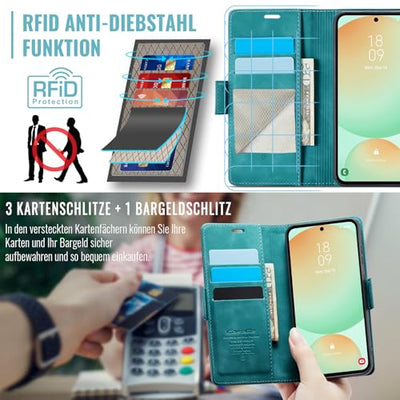 XYGLOW Handyhülle für Samsung Galaxy S24 FE Hülle Klappbar Premium PU Lederhülle Klapphülle【RFID Schutz】 Kartenfach Standfunktion Schutzhülle für Samsung S24 FE 5G Flip Case Wallet Tasche Cover,Grün