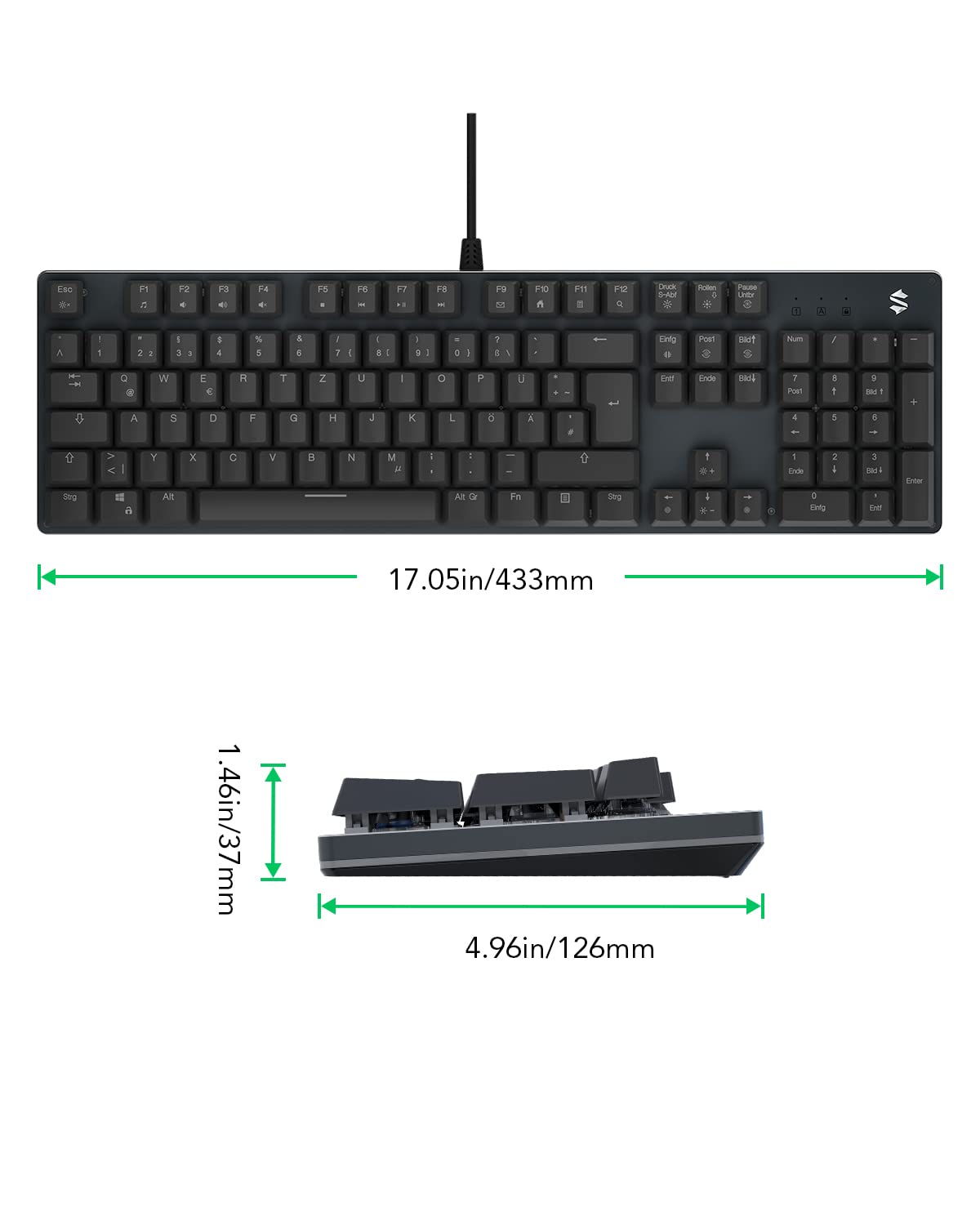 Black Shark Mechanische Gaming Tastatur RGB-Beleuchtung, QWERTZ Deutsches Layout, Rote Schalter, Anti-Ghosting 105 Tasten, Metall Platte, Voll Programmierbare Gaming Tastatur, für PC Gamers