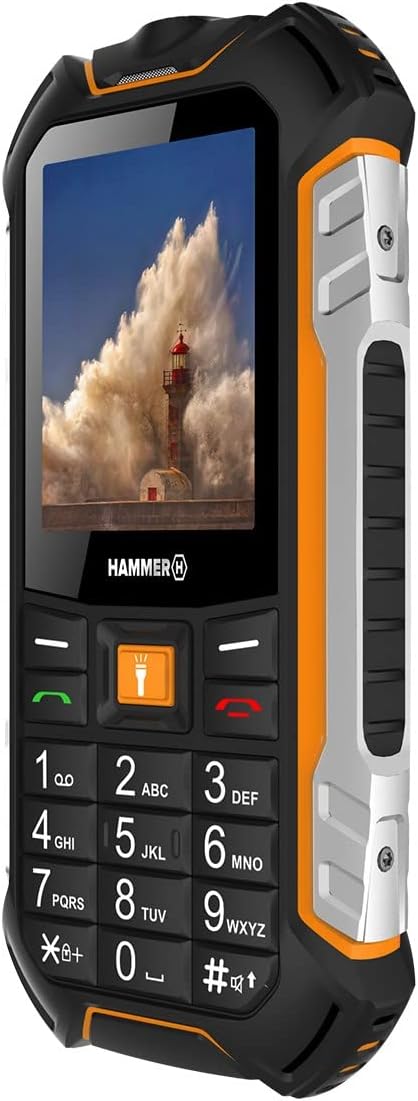 Hammer H Power LTE Handy ohne Vertrag,2.4 Zoll Farbdisplay,Robust,Mega Batterie 3100 mAh,(IP68),Stoßfest,Baustellen Tasten,Taschenlampe,Dual SIM,256MB Tastenhandy - Schwarz