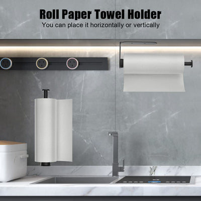 HiFan Küchenrollenhalter Ohne Bohren, Einhand Tearable Paper Towel Holder für Küche/Badezimmer, Küchenrollenhalter Wand/Unter Schrank, Selbstklebend und Bohrbarer Küchenrollenhalter (Schwarz)