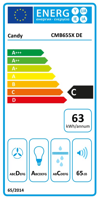 Candy Dunstabzugshaube CMB655X DE / 60cm Breite / 213W Leistung / 3 Leistungsstufen/max. Luftleistung: 523m³/h/Abluft & Umluft/Energieeffizienz C/kostensparende LED-Leuchte/Edelstahl