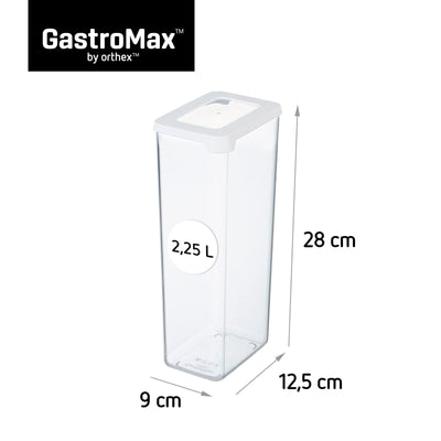 Gastromax 7726010 Luftdichter Vorratsbehälter, 13 x 9 x 28 cm, 2,25 L, transparent