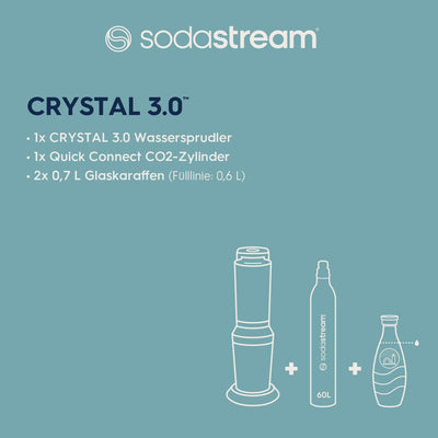 SodaStream Crystal 3.0 Wassersprudler mit 1x Quick-Connect CO2-Zylinder und 2X Glaskaraffen, Silber, Schwarz, Titan, 45 cm