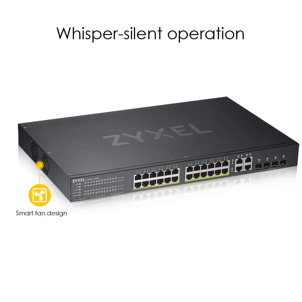 Zyxel Nebula Gigabit Ethernet Smart-Managed PoE+ Switch mit 24 Ports, einem Budget von 375 Watt und 4 Gigabit-Combo-Ports und Hybrid Cloud-Modus, Lifetime Garantie [GS1920-24HPv2]