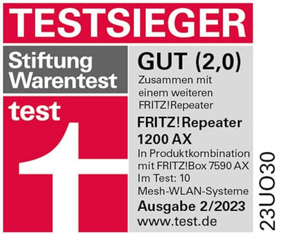 AVM Fritz!Repeater 1200 AX (Wi-Fi 6 Repeater mit Zwei Funkeinheiten: 5 GHz-Band (bis zu 2.400 MBit/s), 2,4 GHz-Band (bis zu 600 MBit/s), deutschsprachige Version)