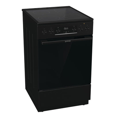 Gorenje GECS5C70BPA Elektro-Standherd mit Glaskeramik-Kochfeld /50cm/70 Liter/GentleClose/Schnellaufheizung/AirFry/ExtraSteam/Teleskopauszüge/AquaClean/schwarz