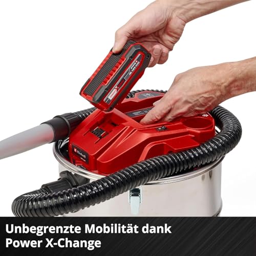 Einhell Akku-Aschesauger TE-AV 18/15 Li C-Solo Power X-Change (Li-Ion, 18V, 100 mbar Saugleistung, 15 l Auffangbehälter, Filterreinigungssystem, Lieferung ohne Akku & Ladegerät), Schwarz/Rot