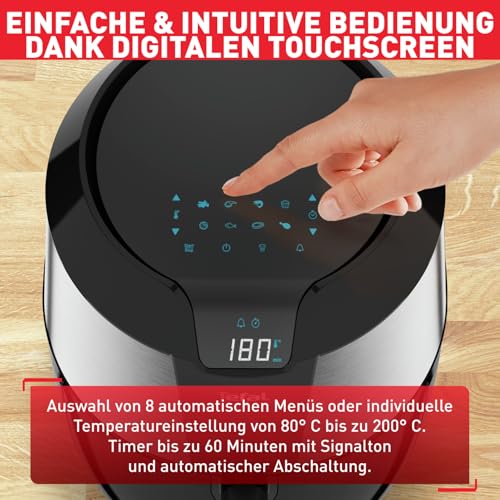 Tefal EY701D Heißluftfritteuse Easy Fry XXL | Air Fryer | 1850 Watt | 5,6 L für 8 Portionen | 8 automatische Programme | Digitales Display | energiesparend | gesunde Friteuse ohne Öl | Edelstahl