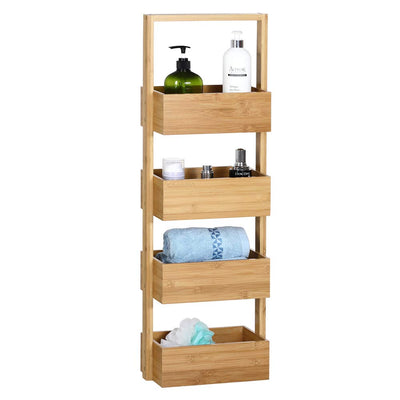 Casaria® Badregal Standregal Bambus 4 Ablagen 88x16x28 cm Holz Küchenregal Korbregal Bad Badezimmer Küche Regal Schmal