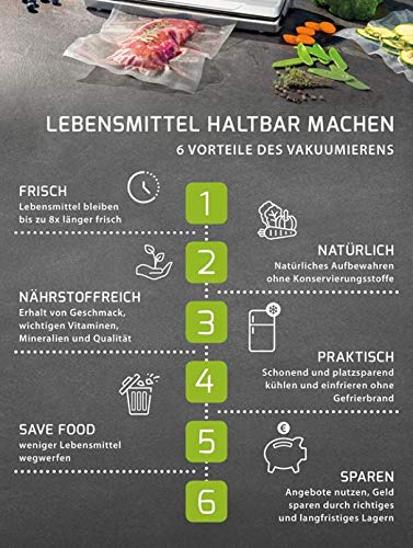 CASO VC100 Vakuumierer - Vakuumiergerät, Lebensmittel bleiben bis zu 8x länger frisch - Testsieger Haus & Garten Test, doppelte 30cm lange Schweißnaht