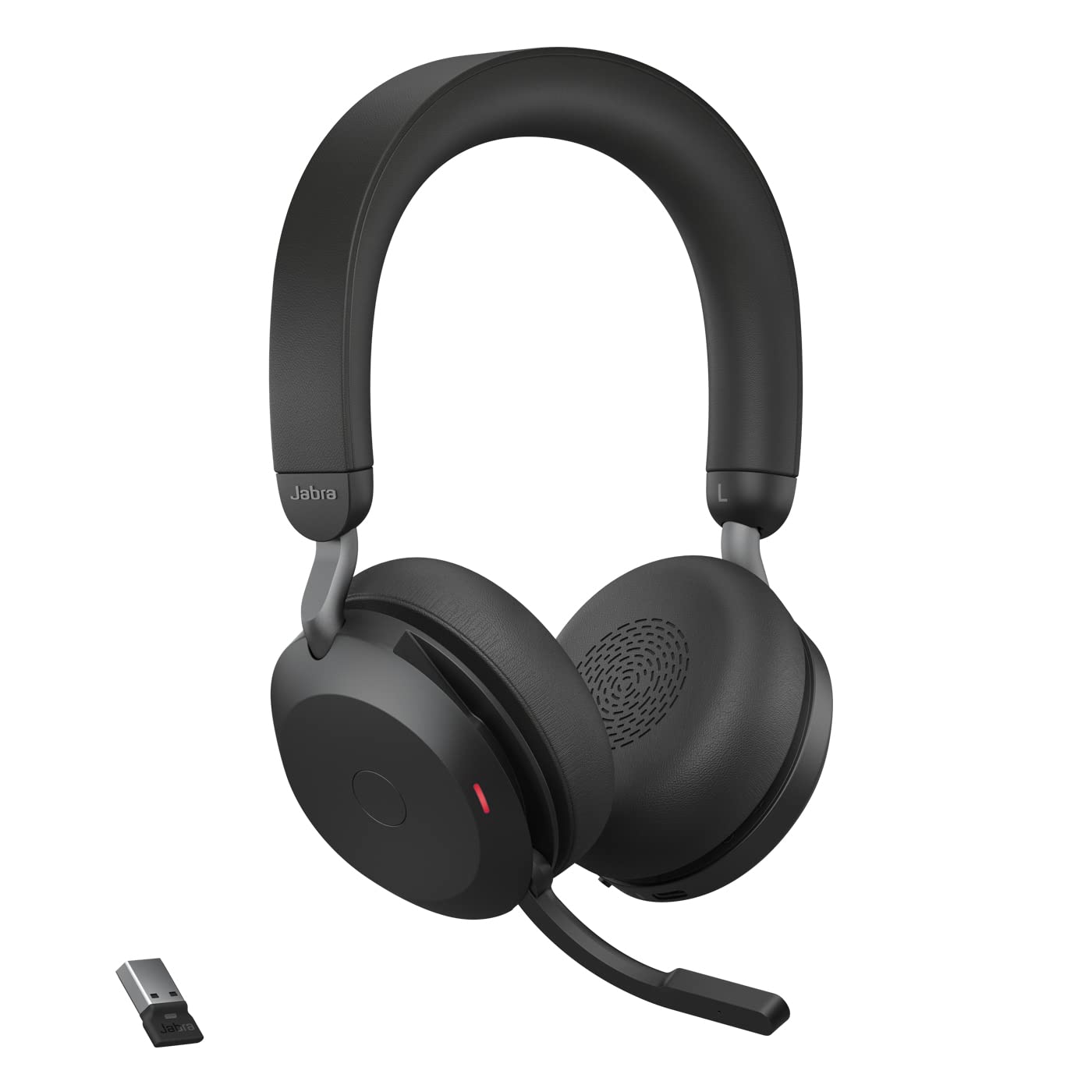 Jabra Evolve2 75 Wireless PC Headset mit 8-Mikrofon-Technologie - Dual-Foam-Stereo-Kopfhörer mit moderner aktiver Geräuschunterdrückung, USB-A Bluetooth-Adapter und MS Teams-Kompatibilität - Schwarz