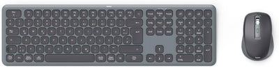 Hama Tastatur-Maus-Set kabellos WKM-550 (Multi-Device 2,4GHz via USB-Empfänger + 2X Bluetooth für PC, Laptop, Tablet, 10 m Reichweite, deutsches QWERTZ-Layout, leise, batteriebetrieben) schwarz