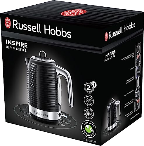 Russell Hobbs Wasserkocher [1,7l, 2400W] Inspire Schwarz mit hochwertiger Hochglanz-Struktur (Schnellkochfunktion, herausnehmbarer Kalkfilter,Wasserstandsanzeige,abnehmbarer Deckel) Teekocher 24361-70