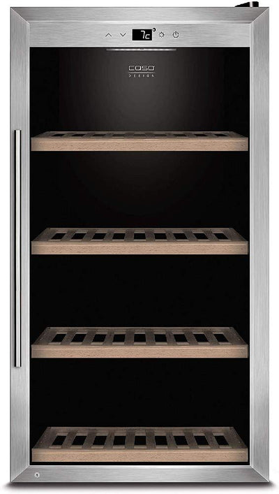 CASO WineSafe 75 Design Weinkühlschrank für bis zu 75 Flaschen (bis zu 310 mm Höhe), eine Temperaturzone 5-20°C für Rotwein oder Weißwein, Getränkekühlschrank