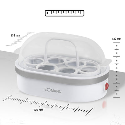 Bomann® Eierkocher für bis zu 6 Eier | Egg Cooker mit antihaftbeschichteter Heizschale | Egg Boiler mit Summer | elektrischer Eierkocher inkl. Eihalter & Messerbecher mit Eipicker | EK 5022 CB