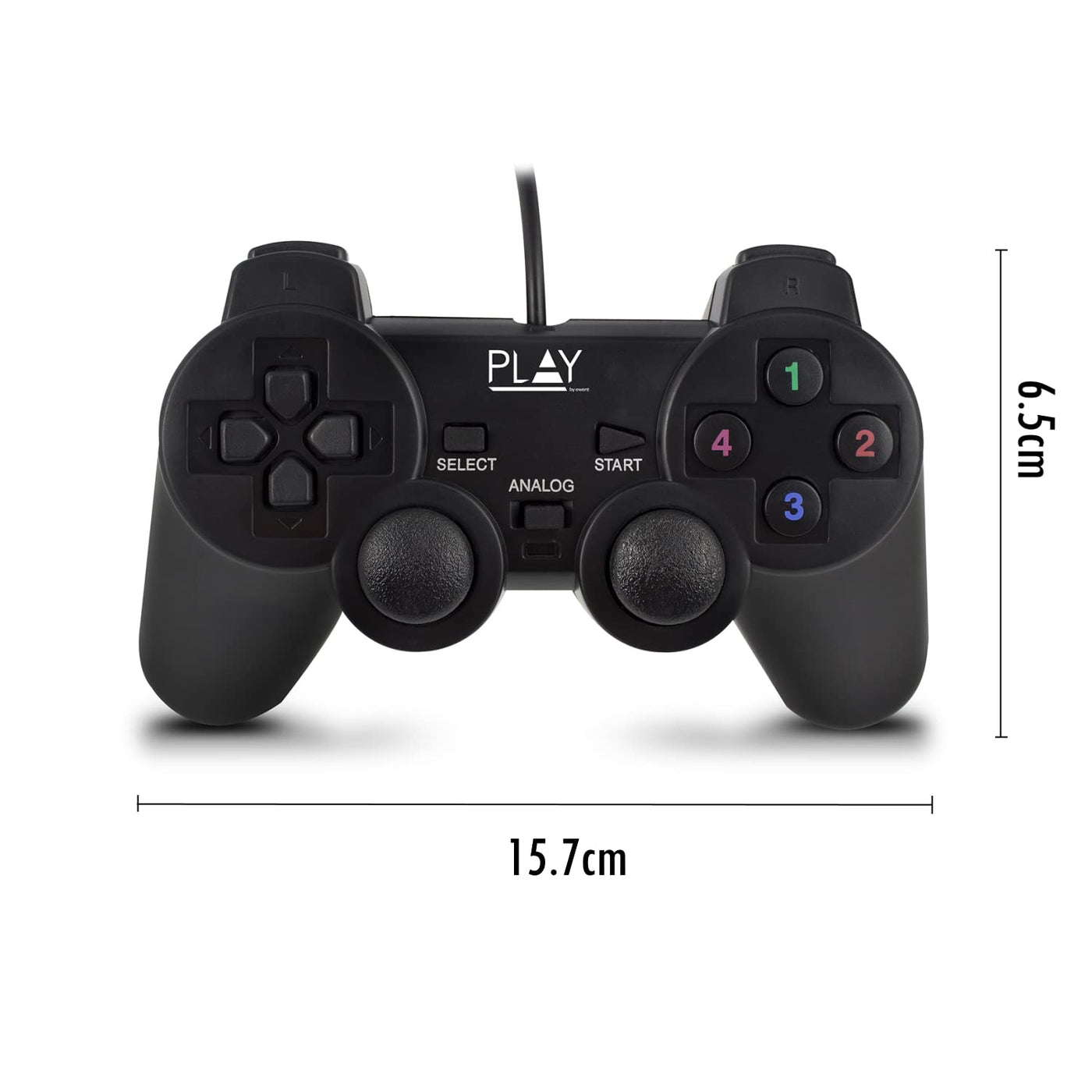 ewent PLAY WIRED USB GAMEPAD, Black