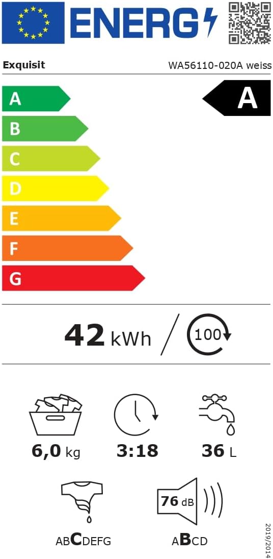 Exquisit Waschmaschine 6kg, Energieeffizienzklasse A, max. 1000 U/min, ECO 40-60, Kurzprogramm, Kindersicherung, 16 Waschprogramme, WA56110-020A weiss