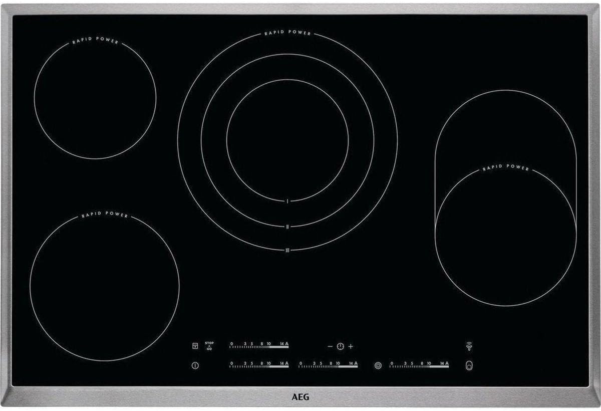 AEG HK854870XB Einbaukochfeld / autarkes Kochfeld / Bräter- und Dreikreiszone / 4 ultra-schnellaufglühende Kochzonen / 80 cm Glaskeramikkochfeld / Edelstahlrahmen