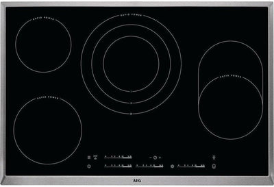 AEG HK854870XB Einbaukochfeld / autarkes Kochfeld / Bräter- und Dreikreiszone / 4 ultra-schnellaufglühende Kochzonen / 80 cm Glaskeramikkochfeld / Edelstahlrahmen