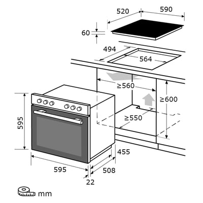 Exquisit Einbauherd-Set Backofen EHE10256-U-020 Set schwarz | Energieeffizienzklasse A | 59 l Garraum | Grill | Umluft | Glaskeramikkochfeld | rahmenlos | Einbaubackofen 60 cm