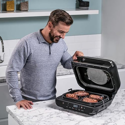 Ninja Foodi MAX Grill & Airfryer, 5,7L Heißluftfritteuse, Air Fryer mit digitalem Temperaturfühler, spülmaschinenfeste Teile, 6-in-1, Grau/Silber AG551EU