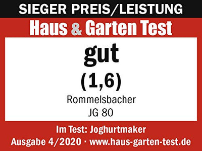 ROMMELSBACHER Joghurt- und Frischkäsebereiter JG 80 "Jona", inkl. 4 Keramik Portionsbecher à 125 ml, 2 XXL Glasbehälter à 1,2 Liter, 4 voreingestellte Programme mit unterschiedlichen Temperaturen