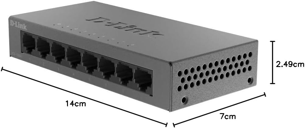 D-Link DGS-108GL 8-Port Unmanaged Gigabit Switch (ohne Lüfter, Low Profile Metallgehäuse, Desktop, Plug-and-Play, QoS, 802.3az EEE), Black