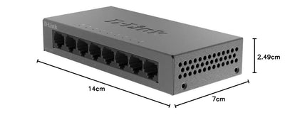 D-Link DGS-108GL 8-Port Unmanaged Gigabit Switch (ohne Lüfter, Low Profile Metallgehäuse, Desktop, Plug-and-Play, QoS, 802.3az EEE), Black