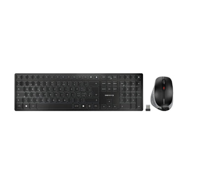 CHERRY DW 9500 SLIM, Kabelloses Tastatur- und Maus-Set, Schweizer Layout (QWERTZ), Bluetooth oder 2,4 GHz Funk, Ergonomische Rechtshändermaus, Schwarz-Grau