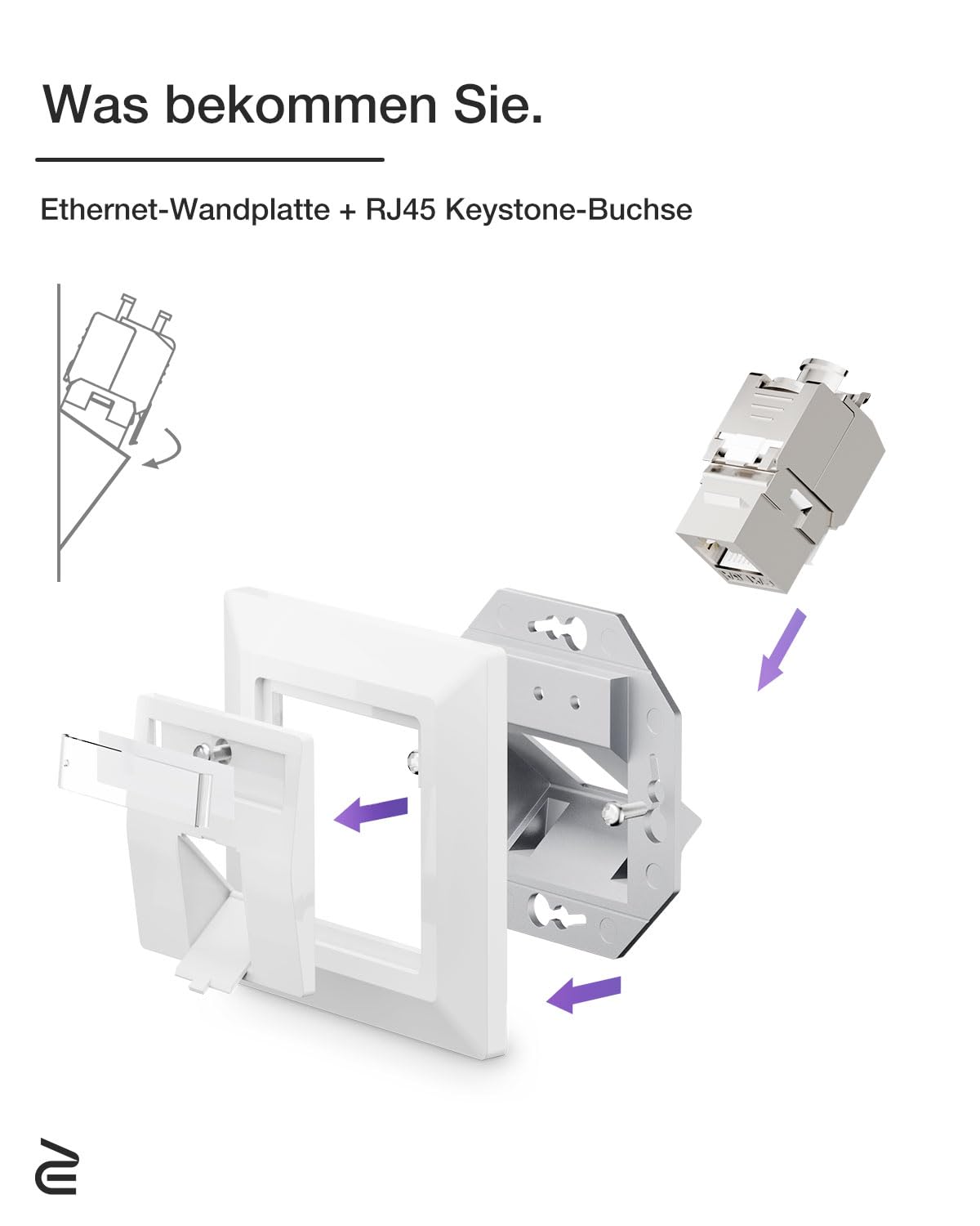 VCELINK 1x Keystone Netzwerkdose Unterputz CAT7/6A 1Fach, Lan Dose Keystone RJ45 Modul, STP Vollgeschirmt, RJ45 Ethernet Datendose DSL Patchkabel Verlegekabel